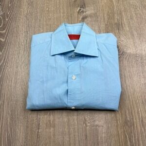 Isaia Napoli Mens Blue Classic Preppy Office Wear Modern Dress Shirt Size 15/38